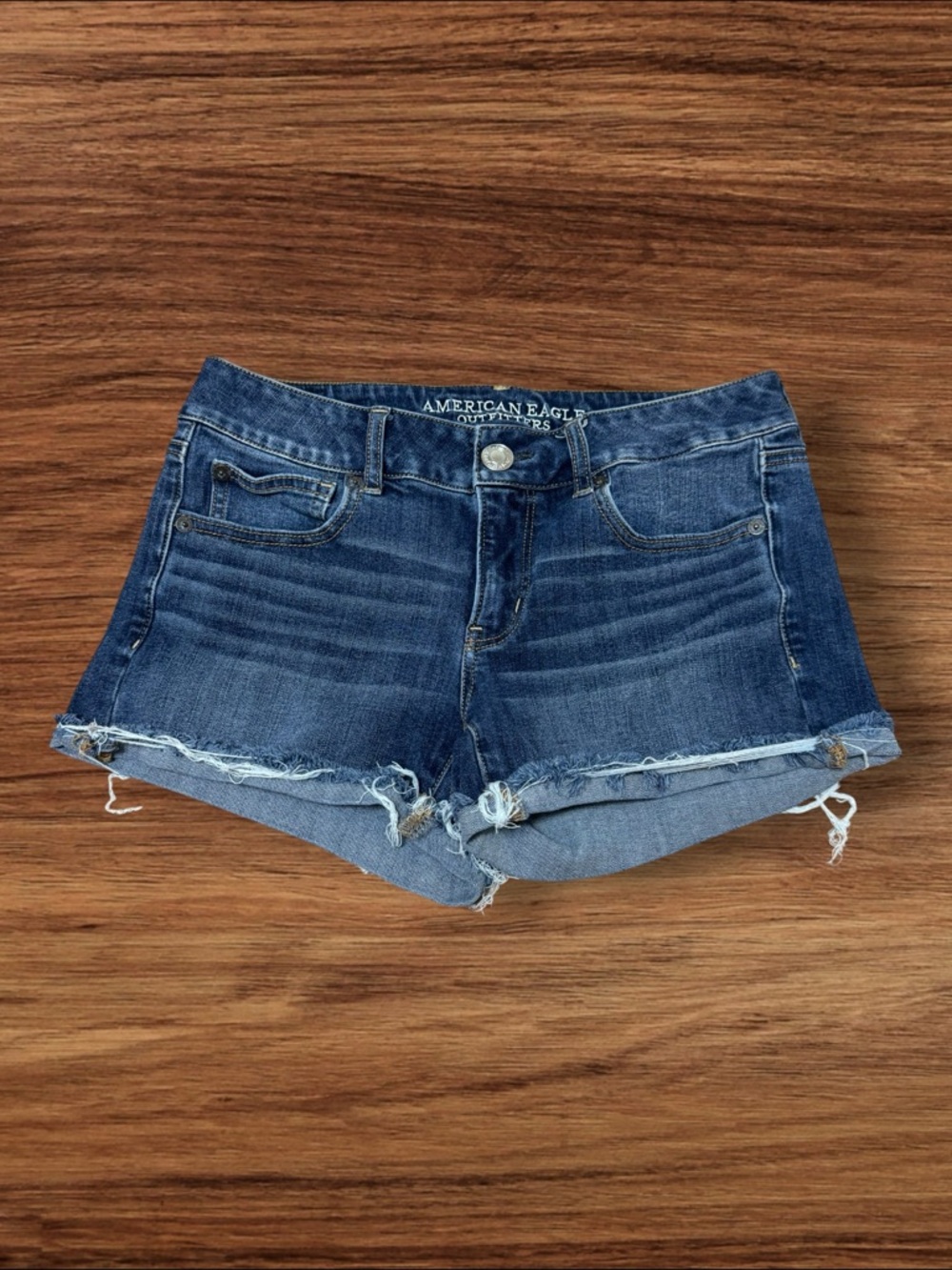 American Eagle Dark Wash Denim Distressed Shortie Shorts Size 6